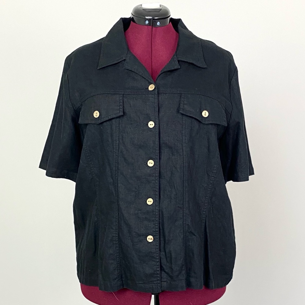 Stonebridge Black Linen Button Down Top Sz 1X